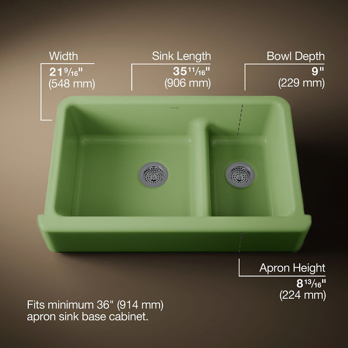 KOHLER K-6427 Whitehaven Smart Divide 35-3/4" undermount double-bowl farmhouse kitchen sink