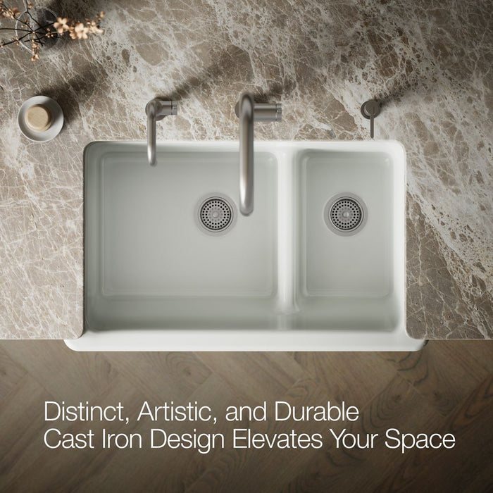 KOHLER K-6427 Whitehaven Smart Divide 35-3/4" undermount double-bowl farmhouse kitchen sink