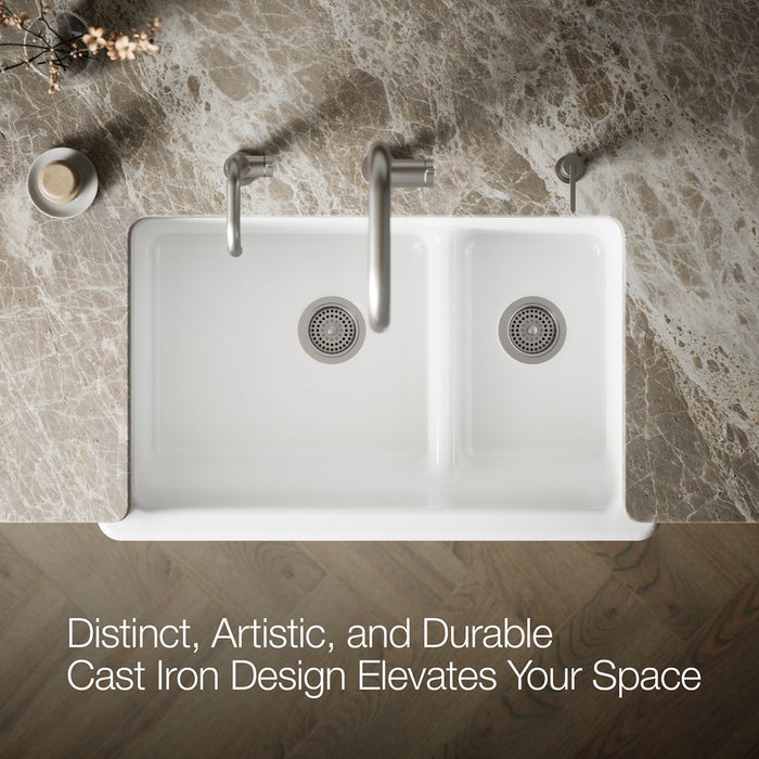 KOHLER K-6427 Whitehaven Smart Divide 35-3/4" undermount double-bowl farmhouse kitchen sink