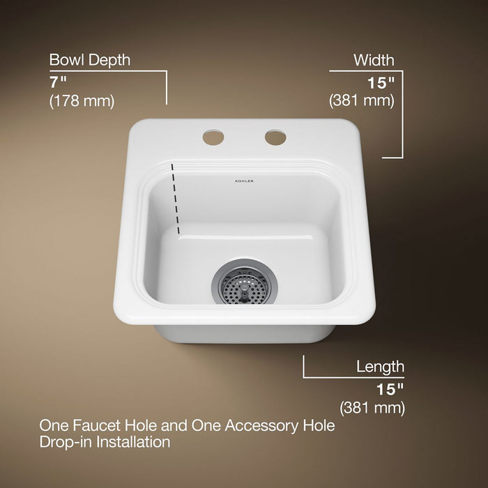 KOHLER K-6579-2 Northland 15" top-mount single-bowl bar sink