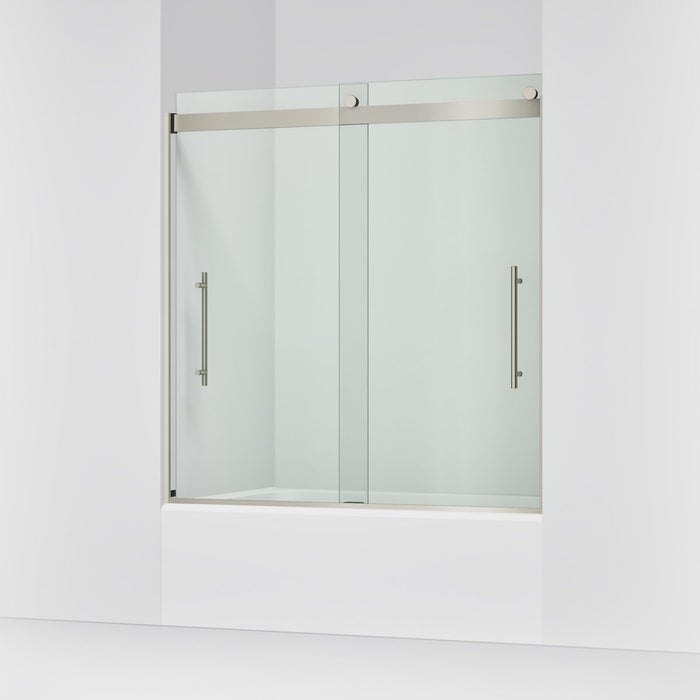 KOHLER K-702419-L Levity Frameless sliding bath door, 61-9/16" H x 56-5/8 - 59-5/8" W, with 5/16"-thick Crystal Clear...