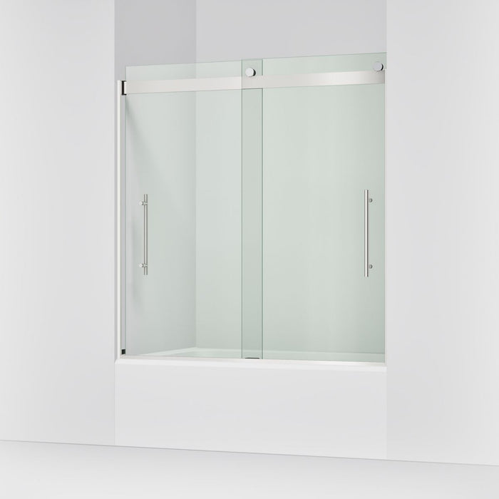 KOHLER K-702419-L Levity Frameless sliding bath door, 61-9/16" H x 56-5/8 - 59-5/8" W, with 5/16"-thick Crystal Clear...