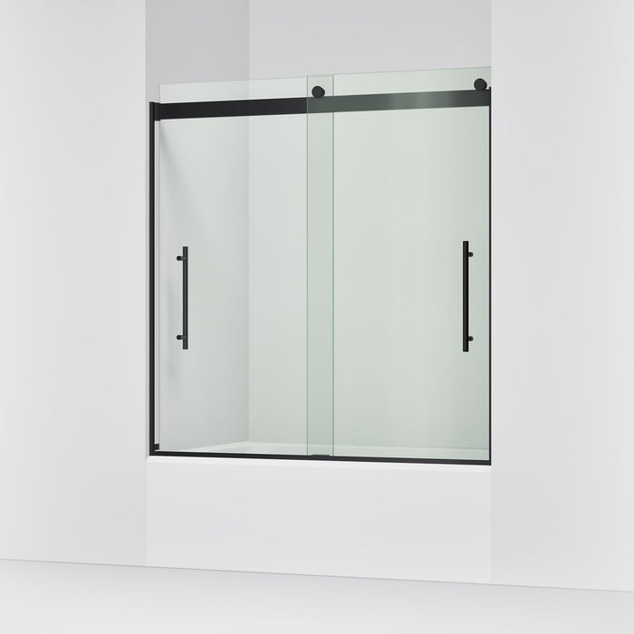 KOHLER K-702419-L Levity Frameless sliding bath door, 61-9/16" H x 56-5/8 - 59-5/8" W, with 5/16"-thick Crystal Clear...