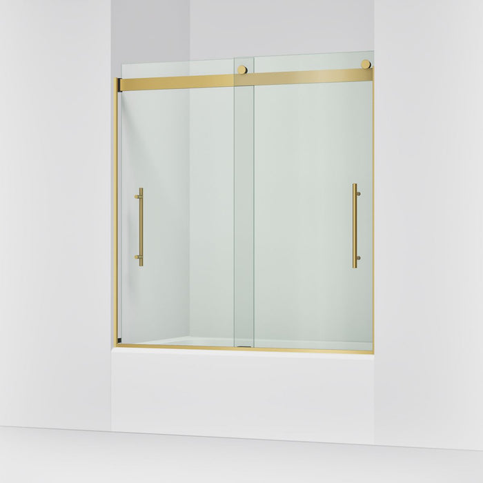 KOHLER K-702419-L Levity Frameless sliding bath door, 61-9/16" H x 56-5/8 - 59-5/8" W, with 5/16"-thick Crystal Clear...