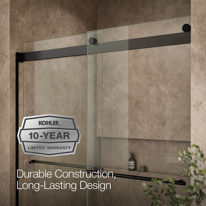 KOHLER K-702420-L Levity Frameless sliding bath door, 61-9/16" H x 56-5/8 - 59-5/8" W, with 5/16"-thick Crystal Clear...