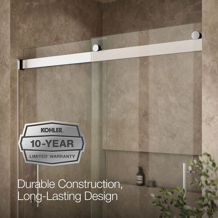 KOHLER K-702423-L Levity Frameless sliding shower door, 77-9/16" H x 56-5/8 - 59-5/8" W, with 5/16"-thick Crystal Clear...