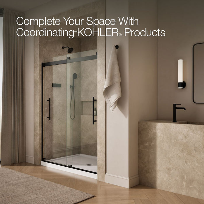 KOHLER K-702423-L Levity Frameless sliding shower door, 77-9/16" H x 56-5/8 - 59-5/8" W, with 5/16"-thick Crystal Clear...