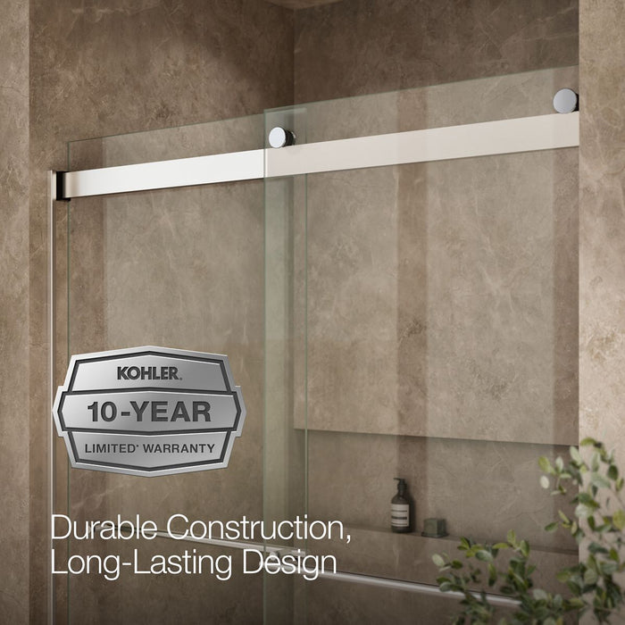 KOHLER K-702424-L Levity Frameless sliding shower door, 77-9/16" H x 56-5/8 - 59-5/8" W, with 5/16"-thick Crystal Clear...