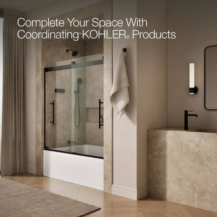 KOHLER K-702425-L Levity Frameless sliding bath door, 61-9/16" H x 56-5/8 - 59-5/8" W, with 3/8"-thick Crystal Clear...