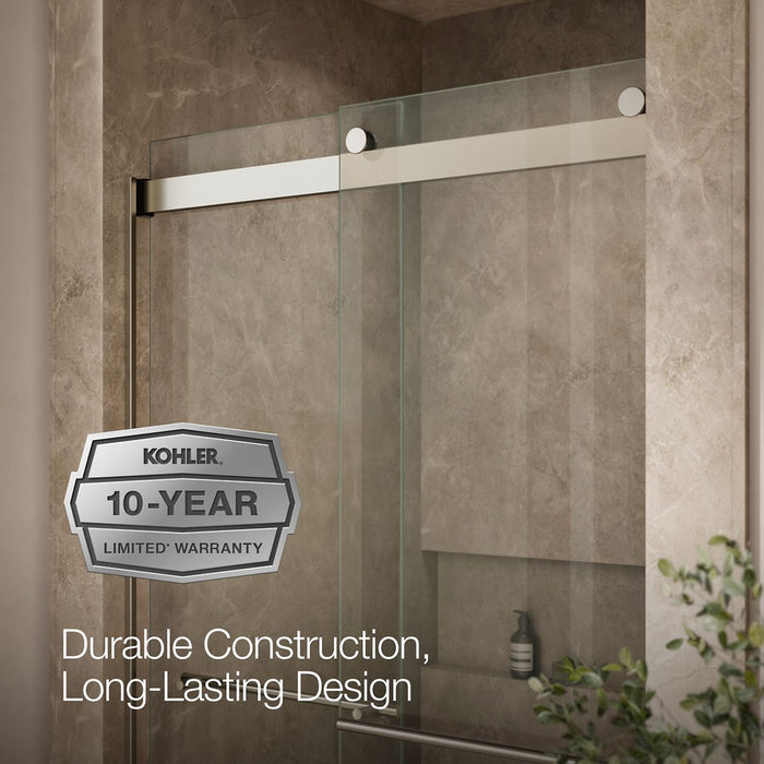 KOHLER K-702428-L Levity Frameless sliding shower door, 81-5/8" H x 44-5/8 - 47-5/8" W, with 3/8"-thick Crystal Clear...