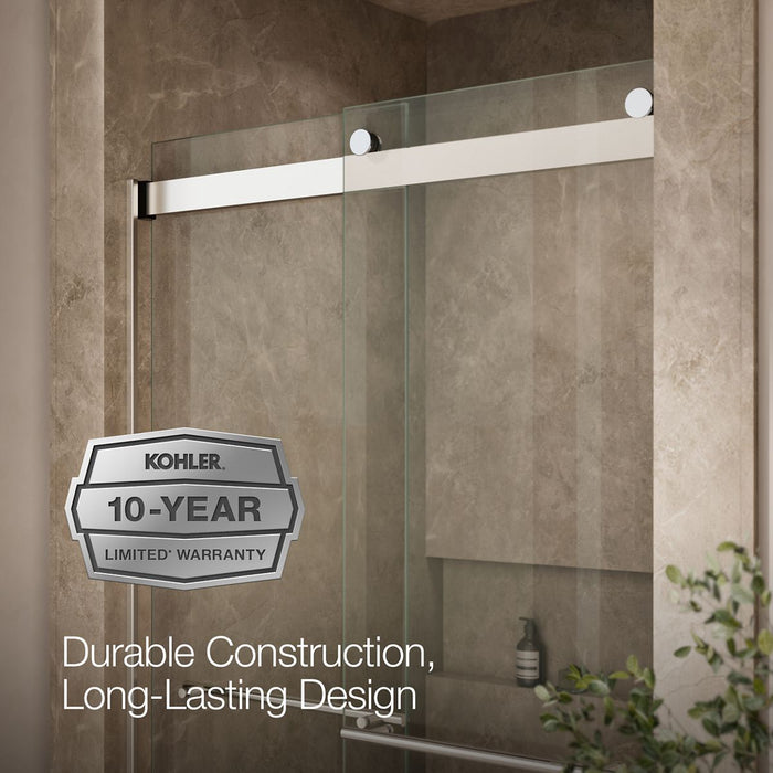 KOHLER K-702428-L Levity Frameless sliding shower door, 81-5/8" H x 44-5/8 - 47-5/8" W, with 3/8"-thick Crystal Clear...