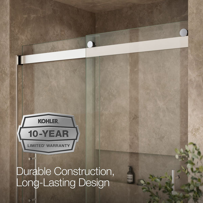 KOHLER K-702429-L Levity Frameless sliding shower door, 81-5/8" H x 56-5/8 - 59-5/8" W, with 3/8"-thick Crystal Clear...