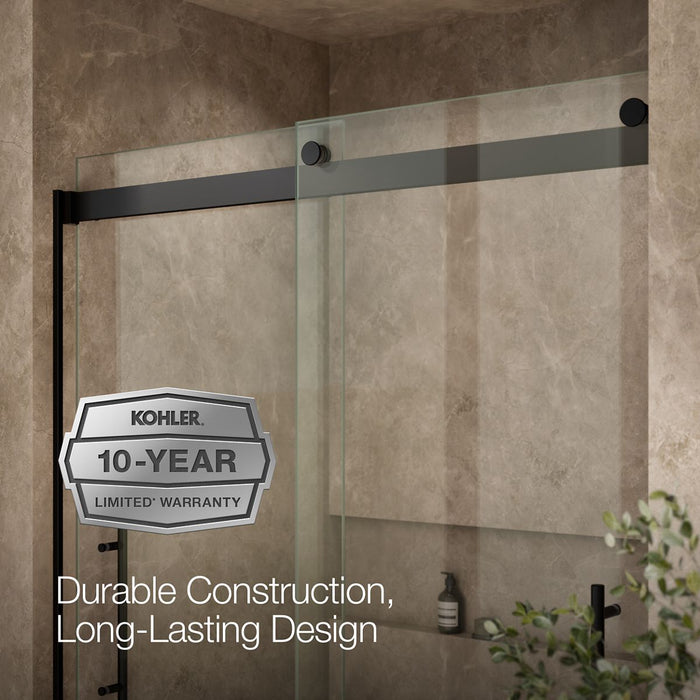 KOHLER K-702429-L Levity Frameless sliding shower door, 81-5/8" H x 56-5/8 - 59-5/8" W, with 3/8"-thick Crystal Clear...