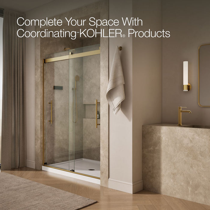 KOHLER K-702429-L Levity Frameless sliding shower door, 81-5/8" H x 56-5/8 - 59-5/8" W, with 3/8"-thick Crystal Clear...