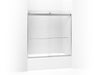 KOHLER K-706005-D3 Levity Sliding bath door, 59-3/4" H x 54 - 57" W, with 1/4" thick Frosted glass, bright silver
