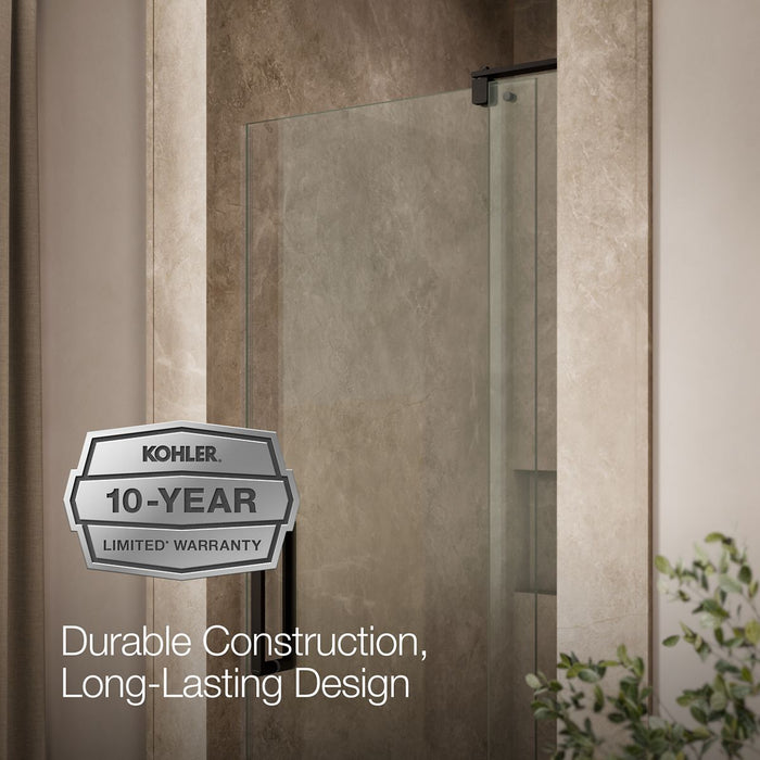 KOHLER K-707506-L Revel Pivot shower door, 74" H x 27-5/16 - 31-1/8" W, with 5/16" thick Crystal Clear glass