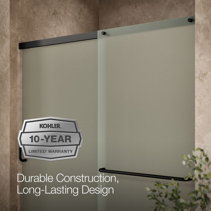 KOHLER K-707608-6D3 Elate Sliding shower door, 70-1/2" H x 56-1/4 - 59-5/8" W, with 1/4" thick Frosted glass, matte black...
