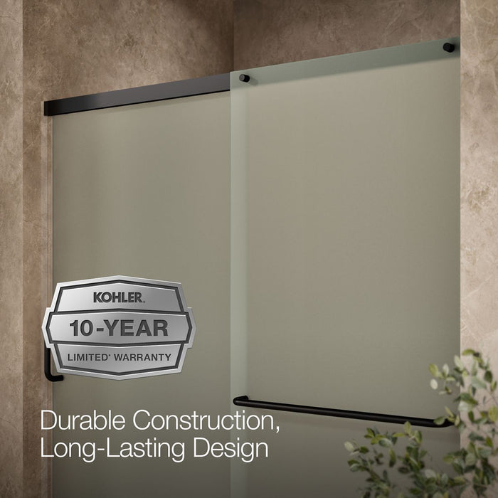 KOHLER K-707609-6D3 Elate Sliding bath door, 56-3/4" H x 56-1/4 - 59-5/8" W, with 1/4" thick Frosted glass, matte black -...