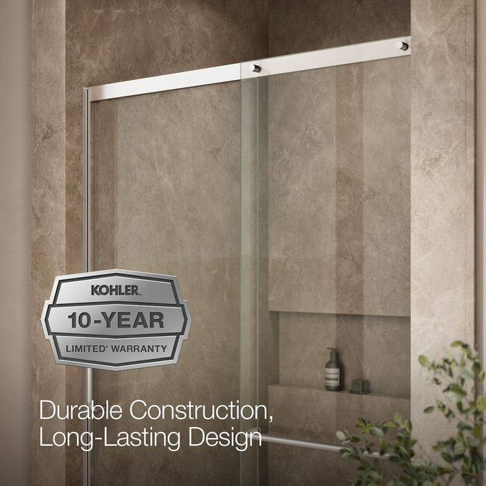 KOHLER K-707613-8L Elate Sliding shower door, 75-1/2" H x 44-1/4 - 47-5/8" W, with heavy 5/16" thick Crystal Clear glass,...