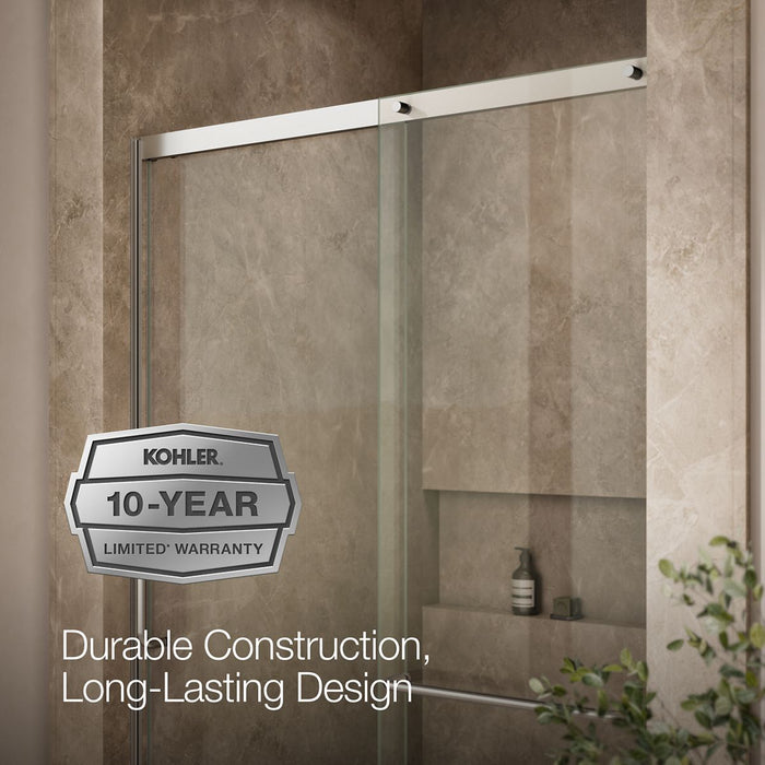 KOHLER K-707613-8L Elate Sliding shower door, 75-1/2" H x 44-1/4 - 47-5/8" W, with heavy 5/16" thick Crystal Clear glass,...