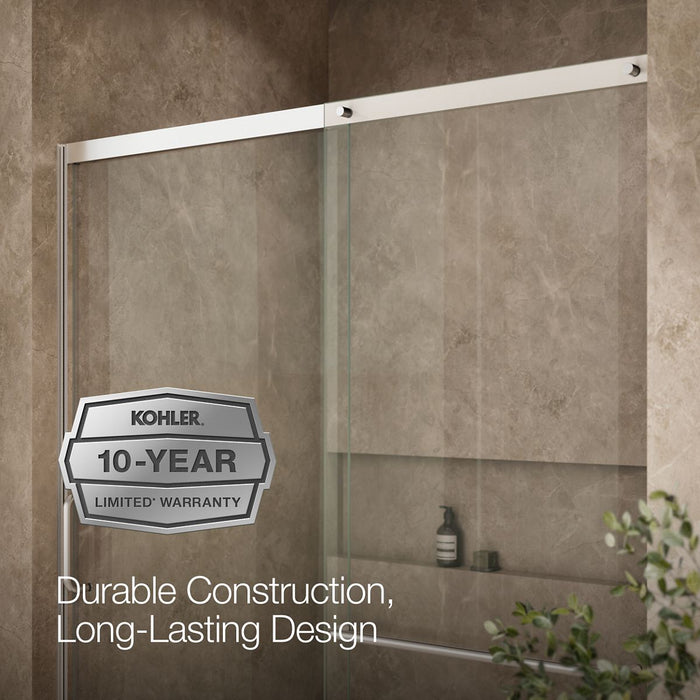 KOHLER K-707616-8L Elate Sliding shower door, 75-1/2" H x 62-1/4 - 65-5/8" W, with heavy 5/16" thick Crystal Clear glass,...