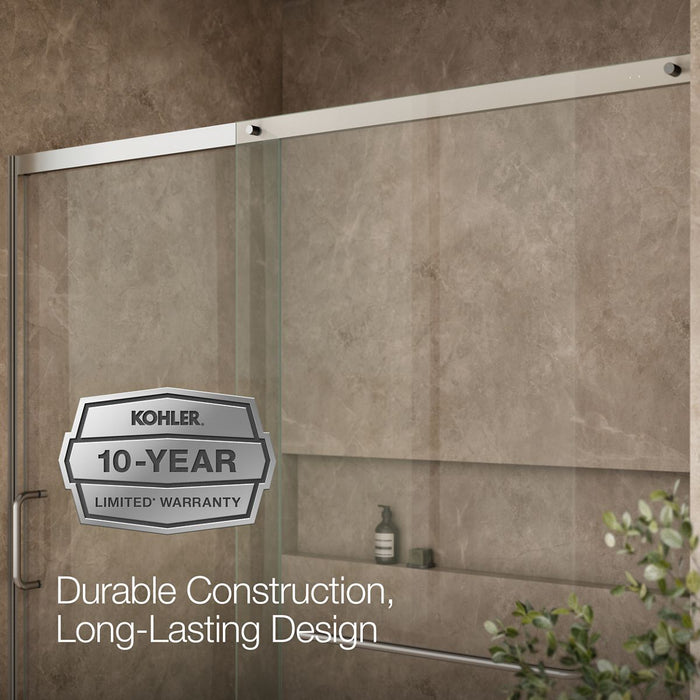 KOHLER K-707617-8L Elate Sliding shower door, 75-1/2" H x 68-1/4 - 71-5/8" W, with heavy 5/16" thick Crystal Clear glass,...