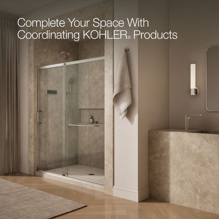 KOHLER K-707617-8L Elate Sliding shower door, 75-1/2" H x 68-1/4 - 71-5/8" W, with heavy 5/16" thick Crystal Clear glass,...