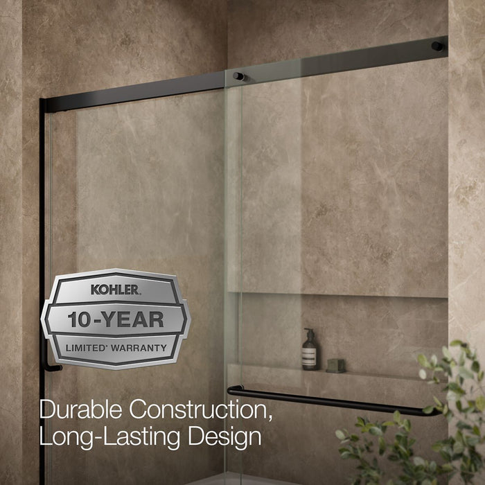 KOHLER K-707618-8L Elate Sliding bath door, 56-3/4" H x 56-1/4 - 59-5/8" W with heavy 5/16" thick Crystal Clear glass,...