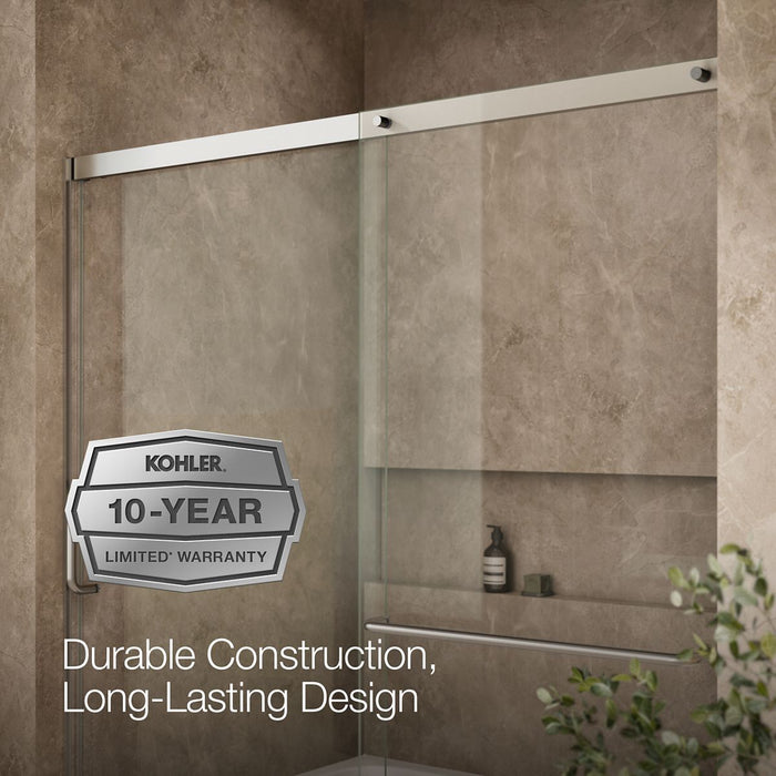 KOHLER K-707618-8L Elate Sliding bath door, 56-3/4" H x 56-1/4 - 59-5/8" W with heavy 5/16" thick Crystal Clear glass,...