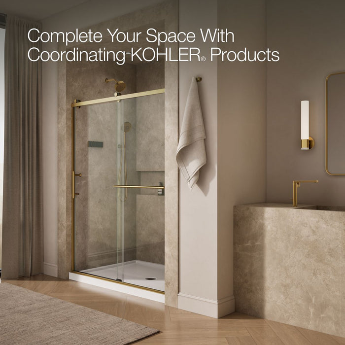 KOHLER K-709081-10L Rely 77" H sliding shower door with 3/8"-thick glass, vibrant brushed moderne brass - view 3