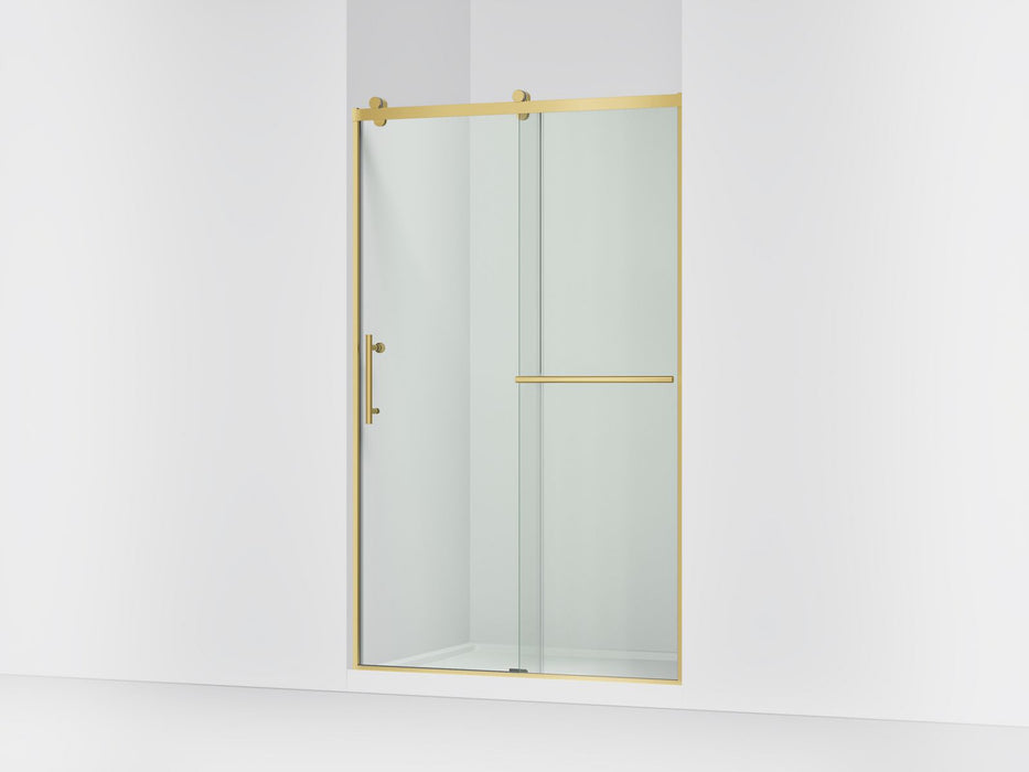 KOHLER K-709082-10L Rely 77" H sliding shower door with 3/8"-thick glass, vibrant brushed moderne brass