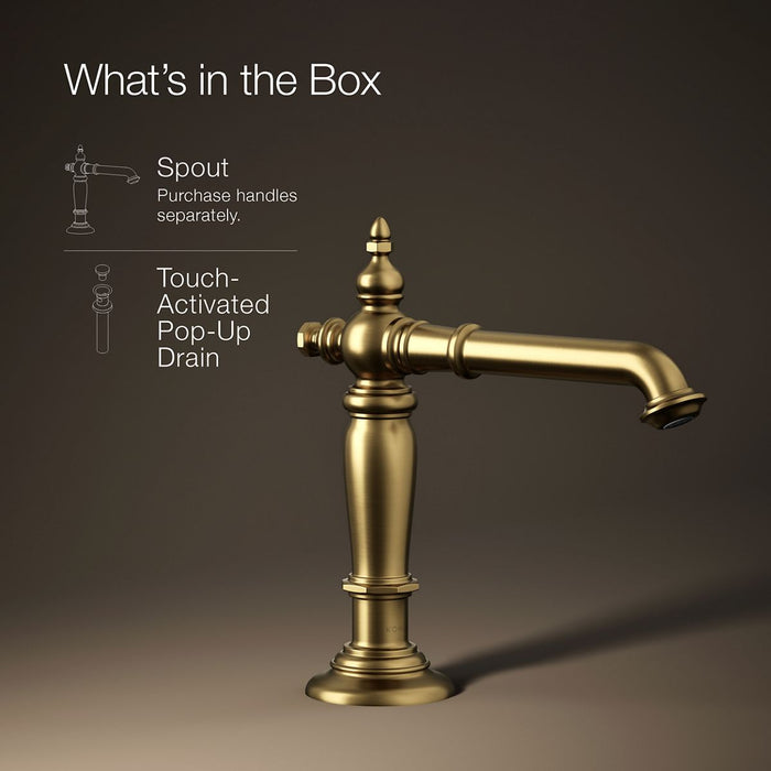 KOHLER K-72760 Artifacts Bathroom sink faucet spout with Column design, 1.2 gpm, vibrant brushed moderne brass - view 5