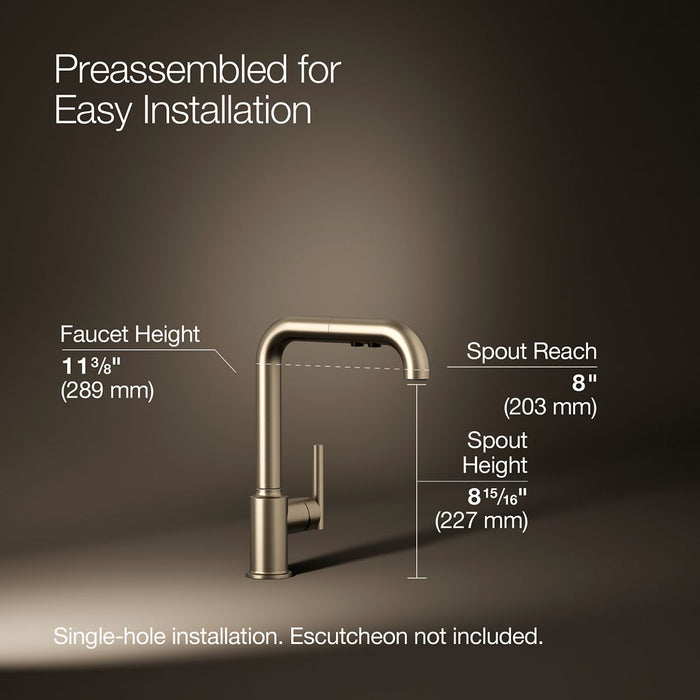 KOHLER K-7505 Purist Pull-out kitchen sink faucet with three-function sprayhead
