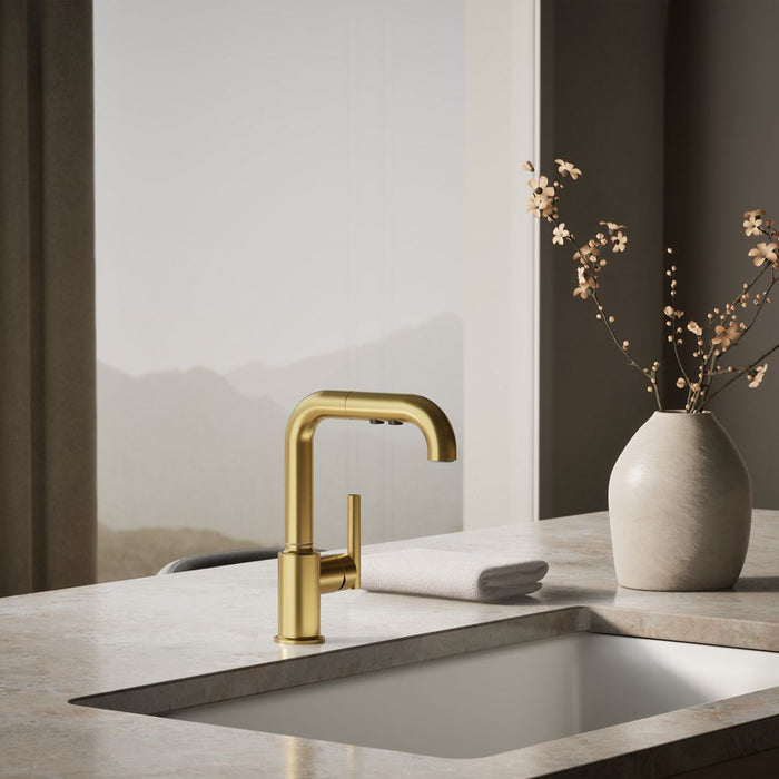 KOHLER K-7506 Purist Pull-out kitchen sink faucet with three-function sprayhead