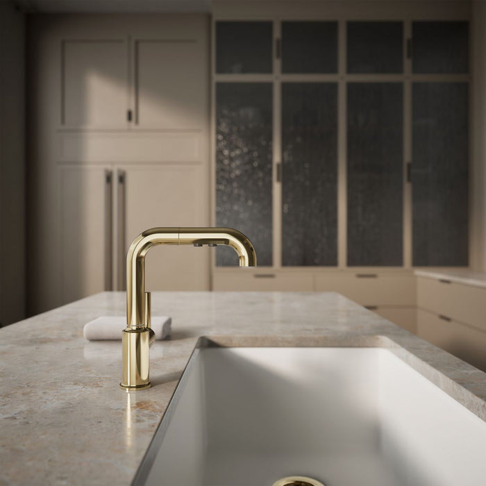 KOHLER K-7506 Purist Pull-out kitchen sink faucet with three-function sprayhead