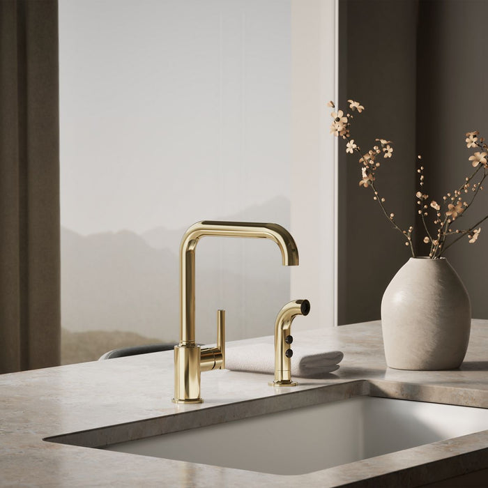 KOHLER K-7508 Purist Single-handle kitchen sink faucet with side sprayer