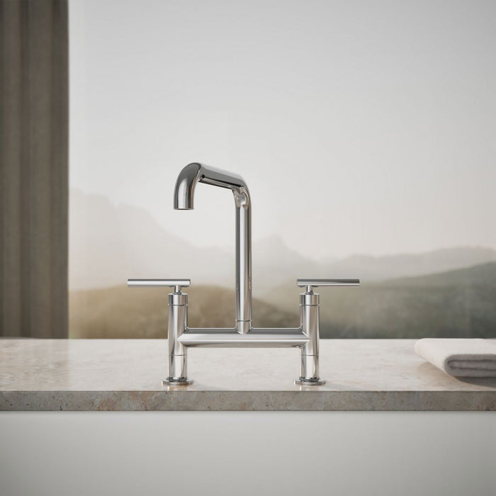KOHLER K-7547-4 Purist Two-hole bridge kitchen sink faucet
