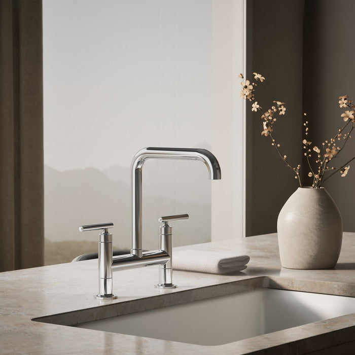 KOHLER K-7547-4 Purist Two-hole bridge kitchen sink faucet