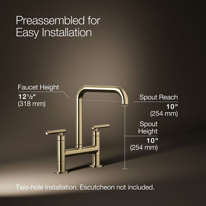 KOHLER K-7547-4 Purist Two-hole bridge kitchen sink faucet