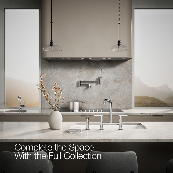 KOHLER K-7548-4 Purist Two-hole bridge kitchen sink faucet with side sprayer