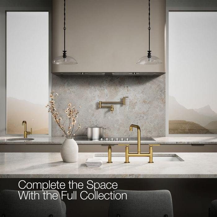 KOHLER K-7548-4 Purist Two-hole bridge kitchen sink faucet with side sprayer