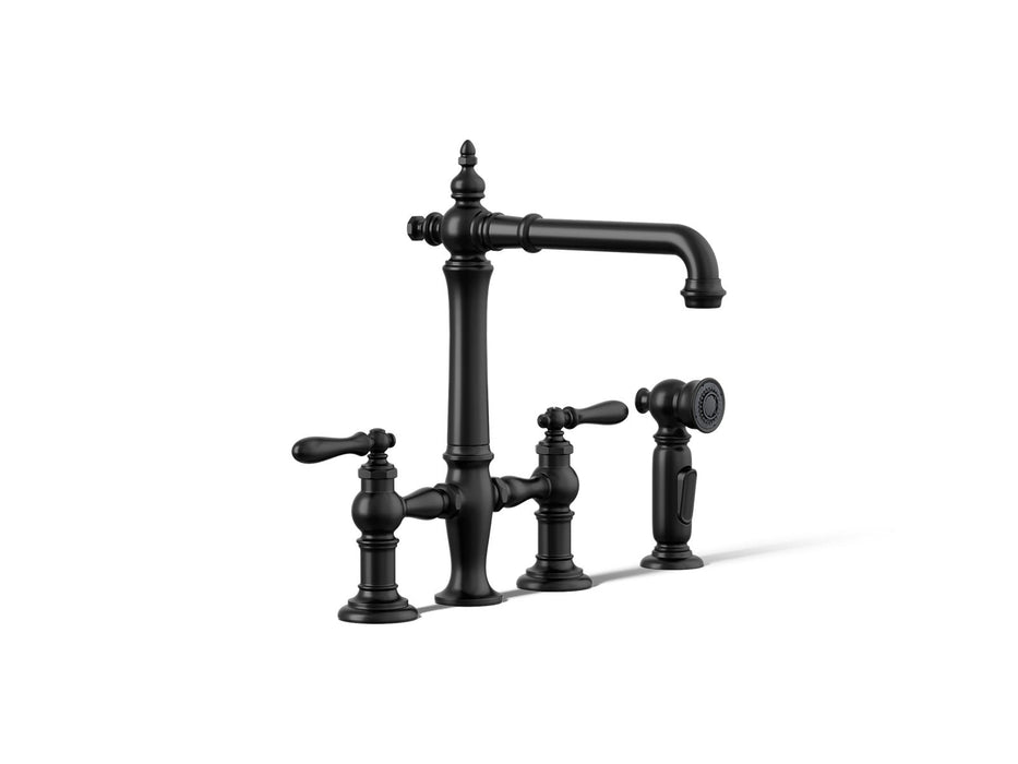 KOHLER K-76519-4 Artifacts Three-hole bridge kitchen sink faucet with side sprayer