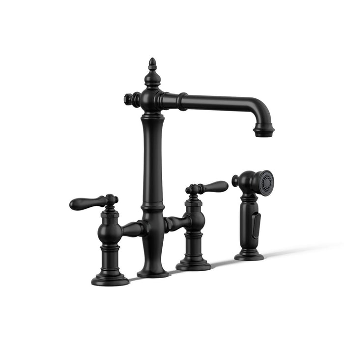 KOHLER K-76519-4 Artifacts Three-hole bridge kitchen sink faucet with side sprayer