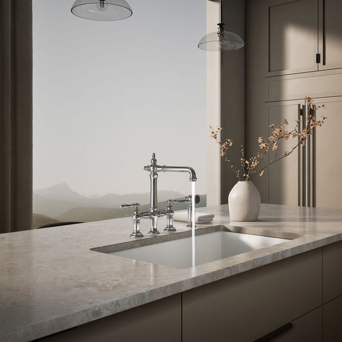 KOHLER K-76519-4 Artifacts Three-hole bridge kitchen sink faucet with side sprayer