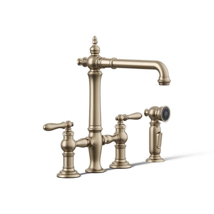 KOHLER K-76519-4 Artifacts Three-hole bridge kitchen sink faucet with side sprayer