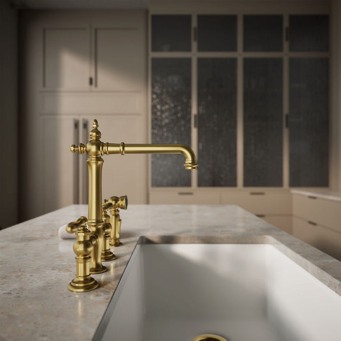 KOHLER K-76519-4 Artifacts Three-hole bridge kitchen sink faucet with side sprayer