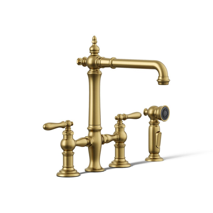 KOHLER K-76519-4 Artifacts Three-hole bridge kitchen sink faucet with side sprayer