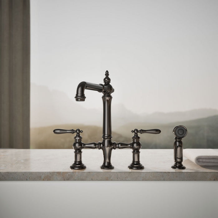 KOHLER K-76519-4 Artifacts Three-hole bridge kitchen sink faucet with side sprayer