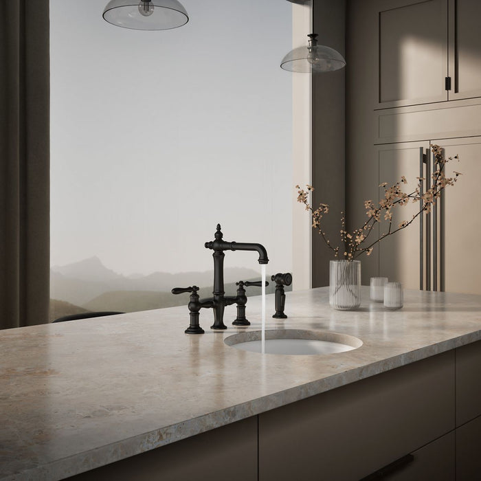 KOHLER K-76520-4 Artifacts Three-hole bridge bar sink faucet with side sprayer