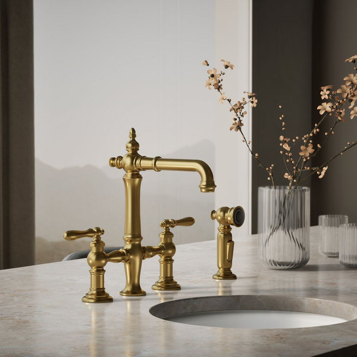 KOHLER K-76520-4 Artifacts Three-hole bridge bar sink faucet with side sprayer
